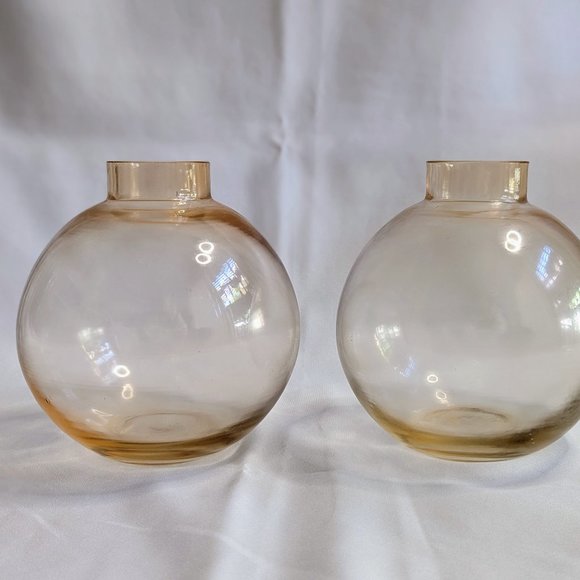 Set of 2 - Orange Transparent Round Glass Vases 6.75" tall - Picture 2 of 4